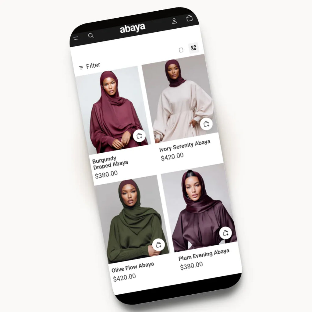Abaya mobile product page design for a modest fashion brand