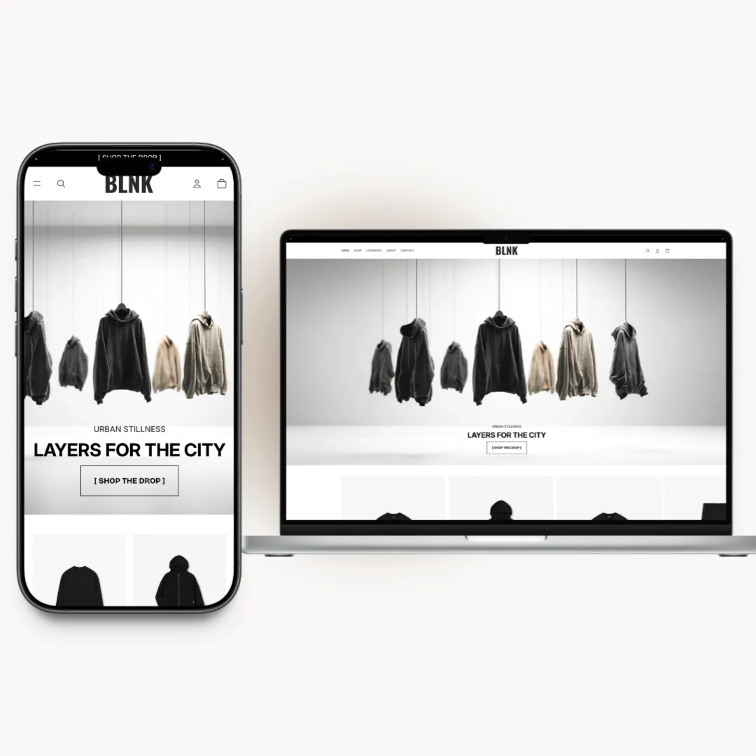 BLNK homepage preview for a streetwear clothing brand