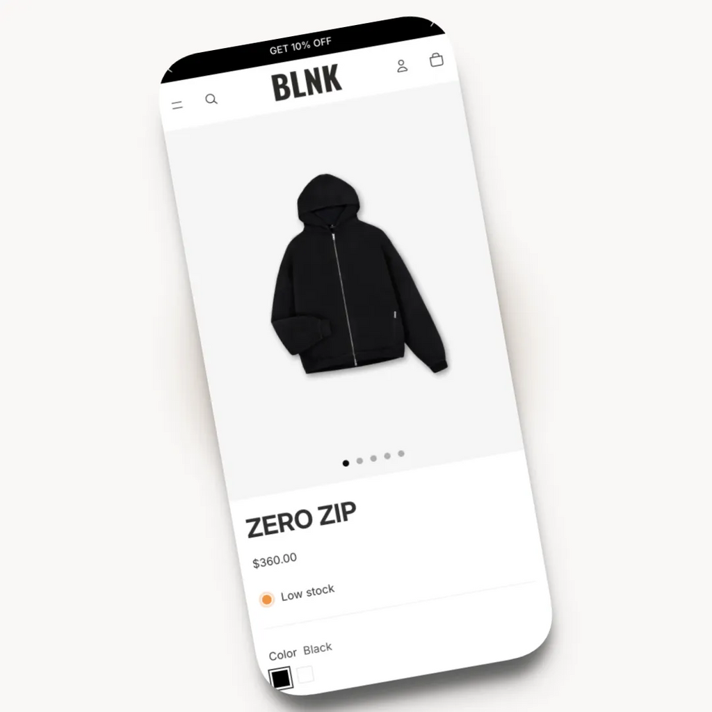 BLNK mobile product page design for a streetwear brand