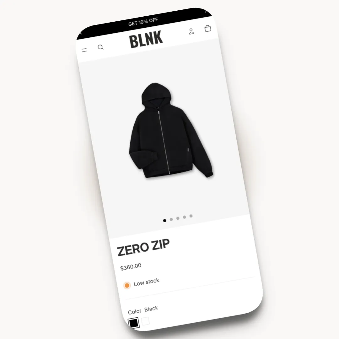 BLNK mobile product page design for a streetwear brand