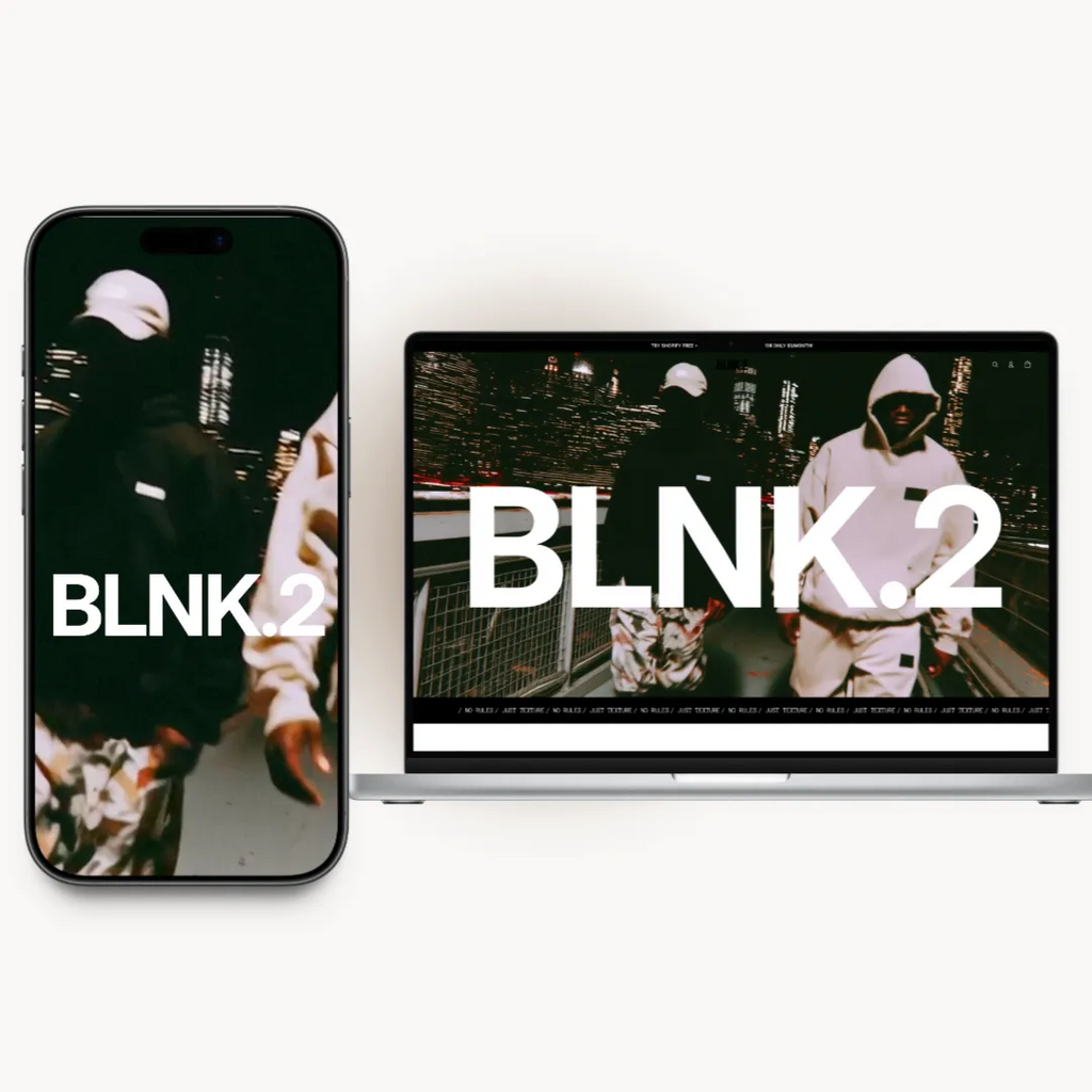 BLNK2 homepage preview for a minimalist clothing brand