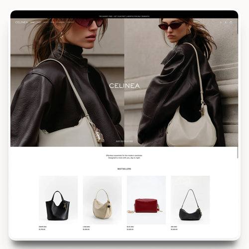 Celinea desktop homepage hero design for a minimalist fashion brand