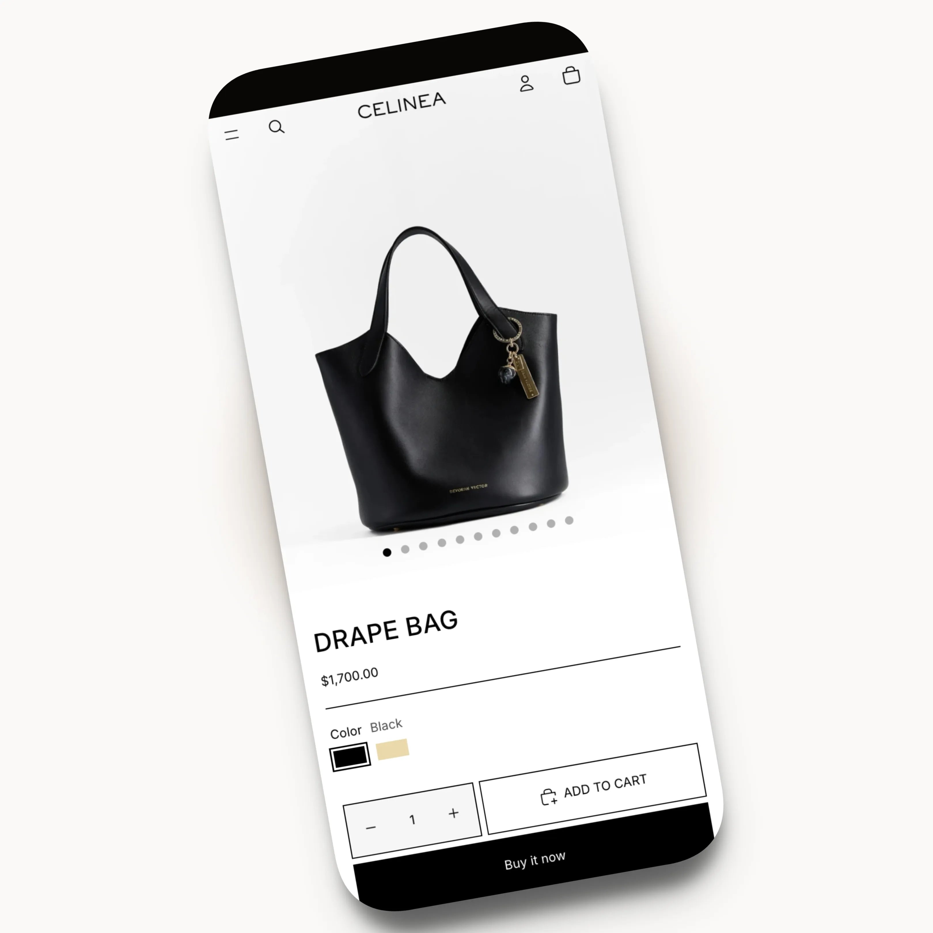 Celinea mobile product page design for a minimalist fashion brand