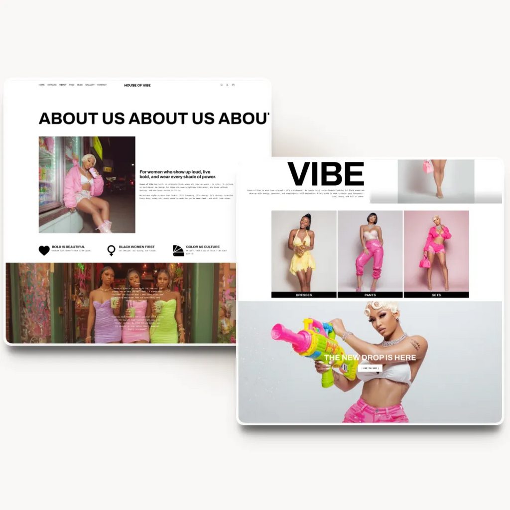 House of Vibe tablet about page design for a fashion brand