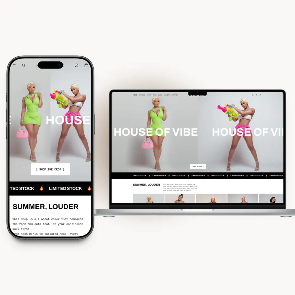 House of Vibe desktop homepage hero design for a bold fashion brand