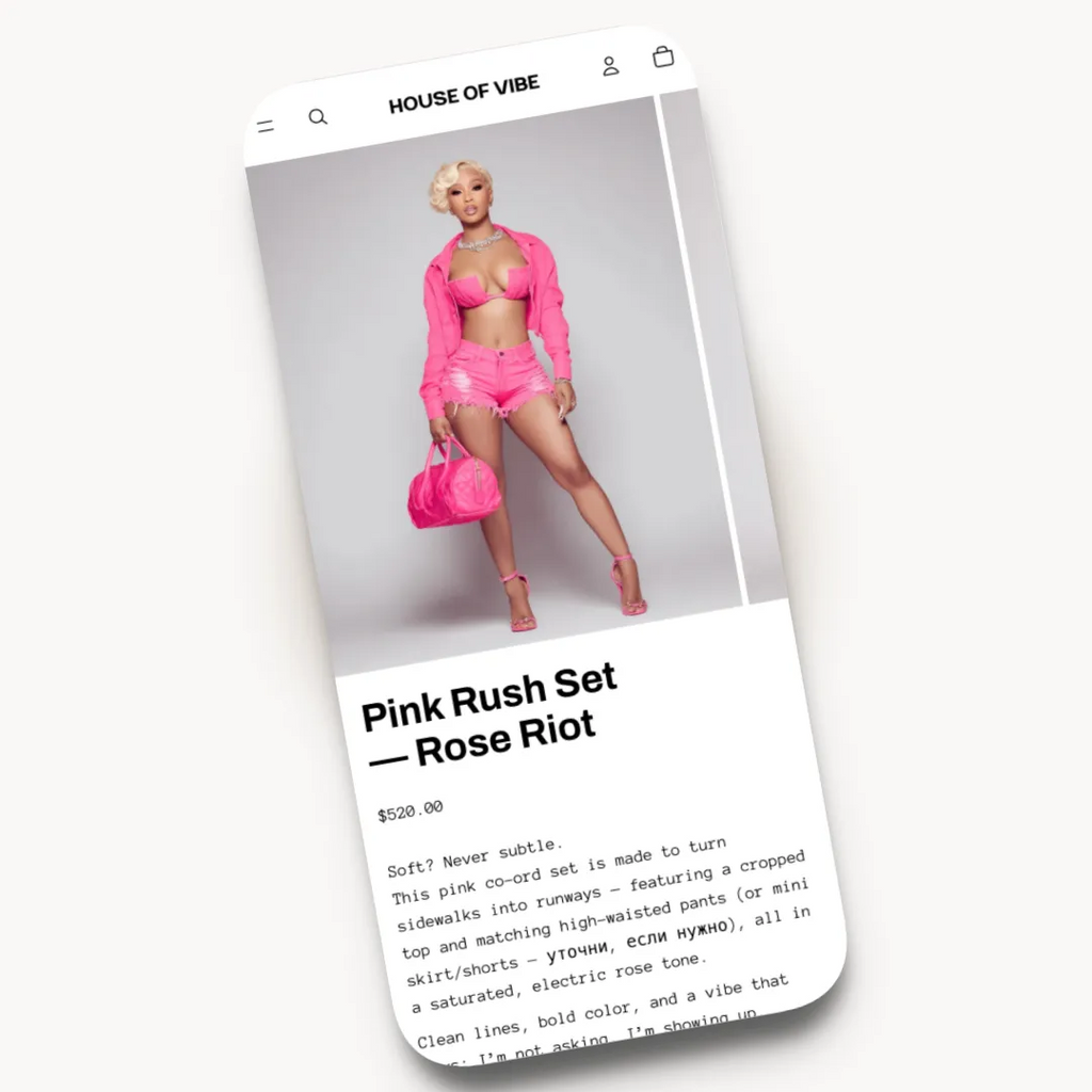 House of Vibe mobile product page design for a bold fashion brand