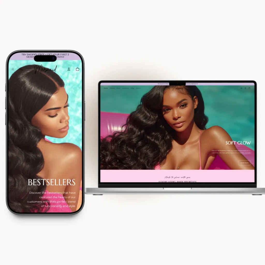 Mermaid homepage preview for a hair and beauty brand