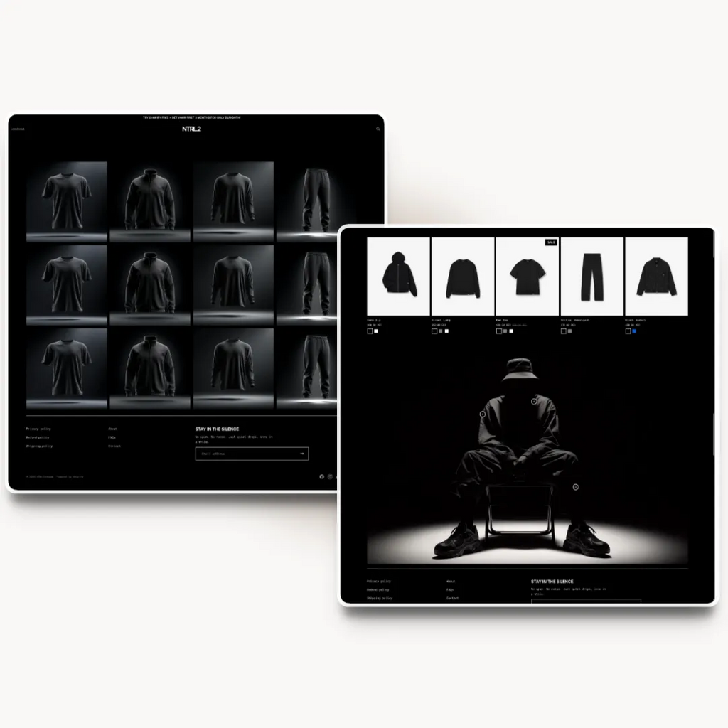 NTRL.2 tablet about page design for a dark streetwear brand