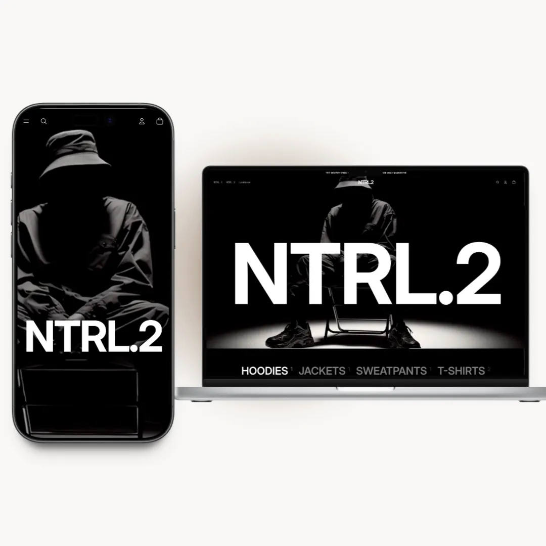 NTRL.2 homepage preview for a streetwear clothing brand