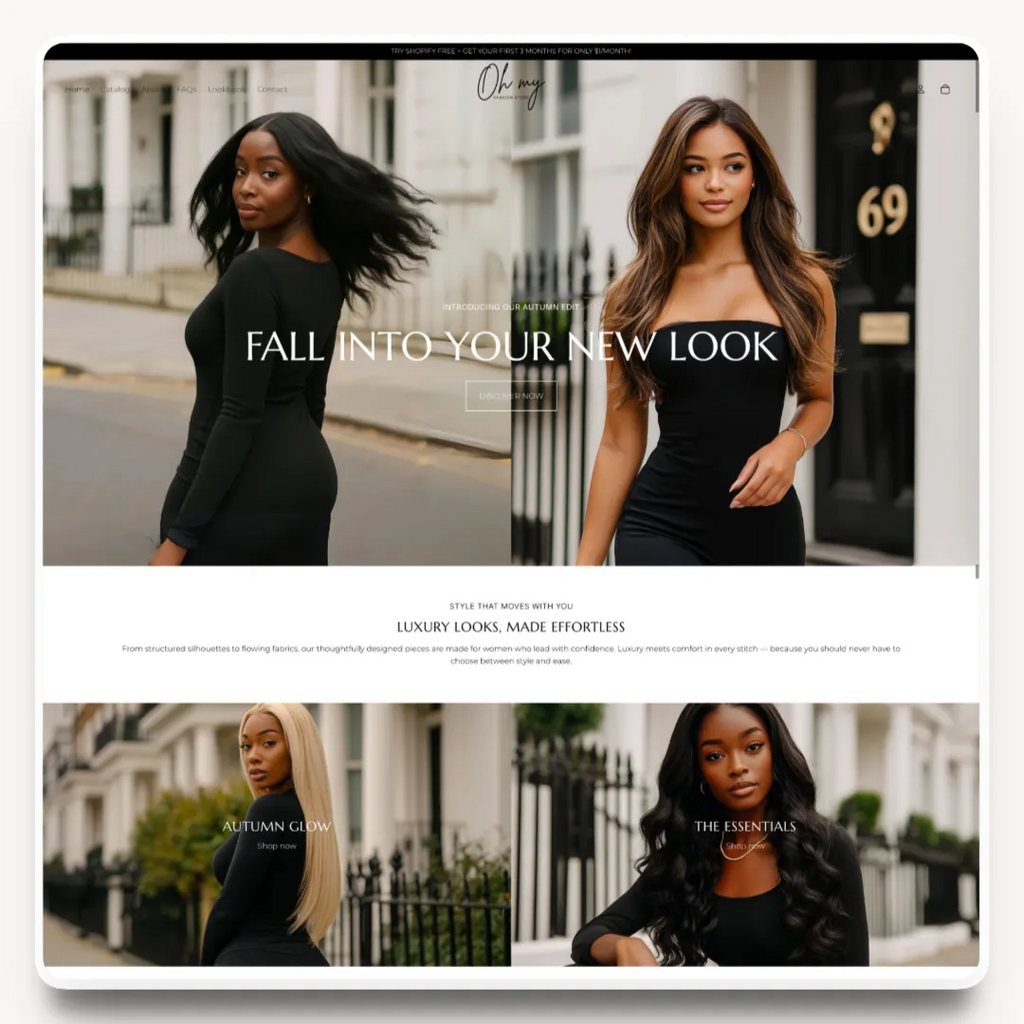 Oh My desktop homepage hero design for a luxury fashion brand