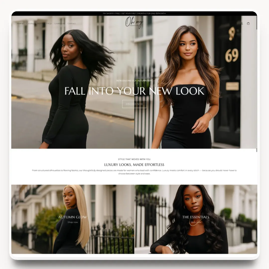 Oh My desktop homepage hero design for a luxury fashion brand