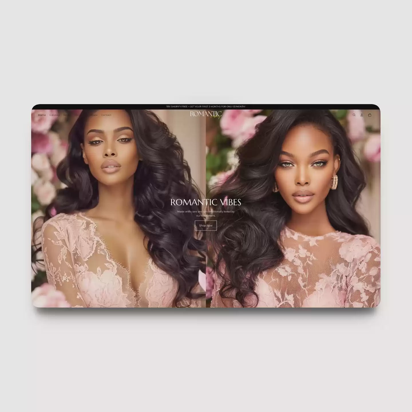 Romantic Vibes Shopify theme video demo preview for hair and wig brands