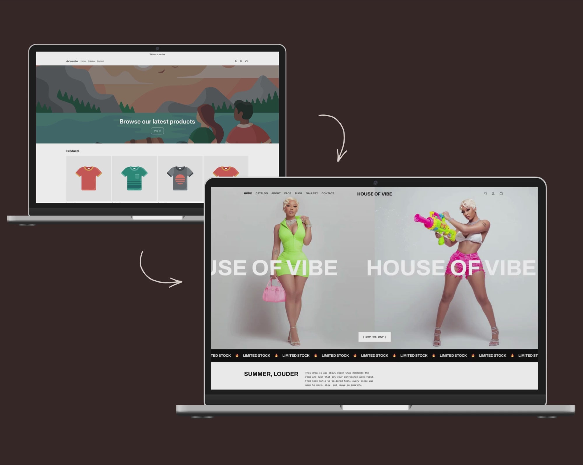 Before and after video preview of the House of Vibe theme