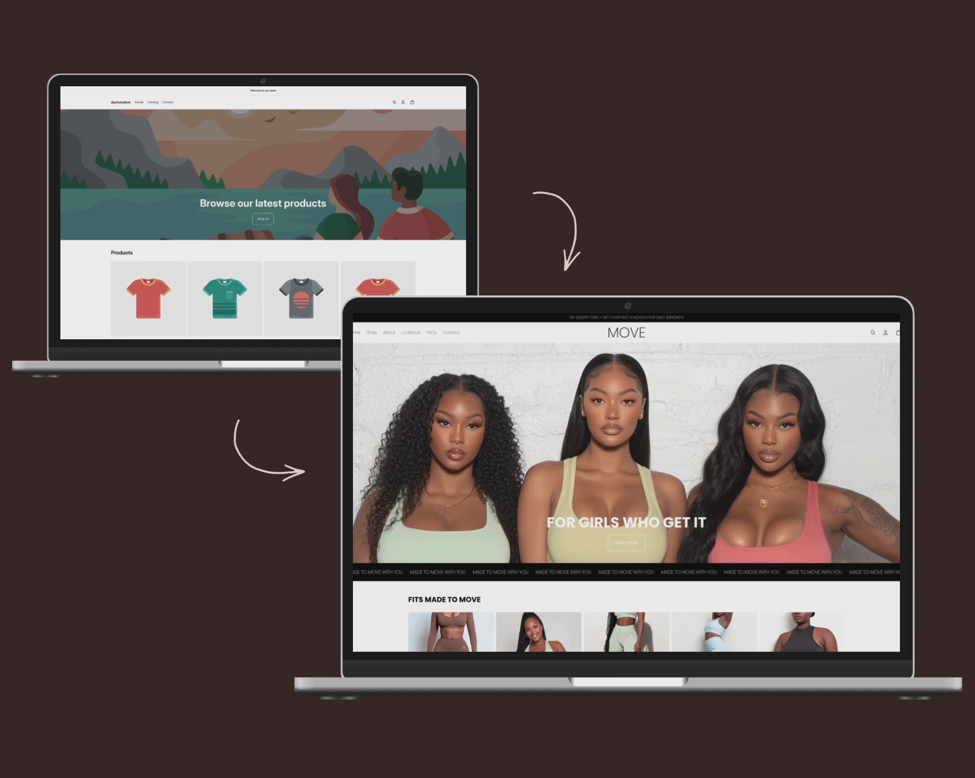 Before and after video preview of the Move theme