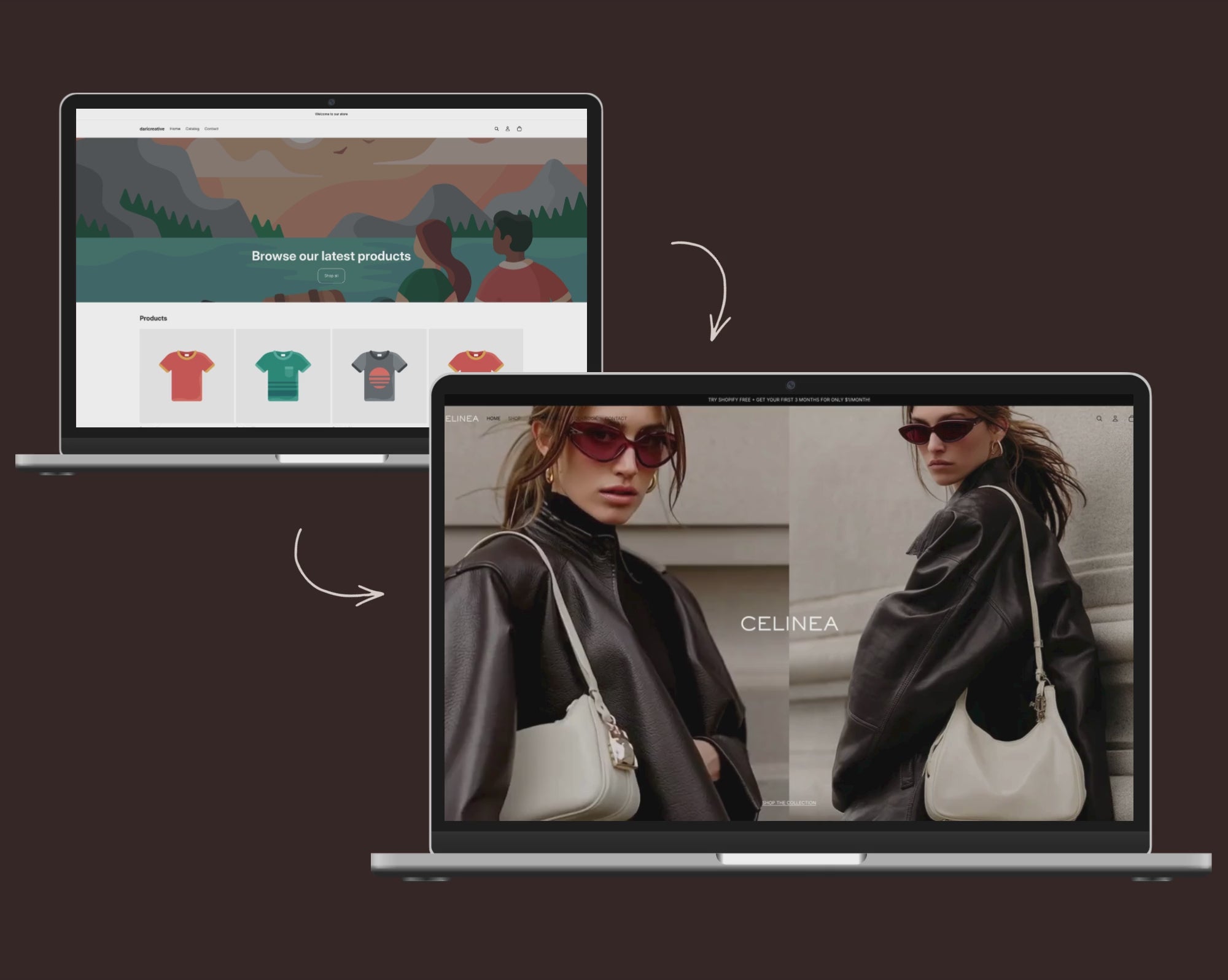 Before and after video preview of the Celinea theme