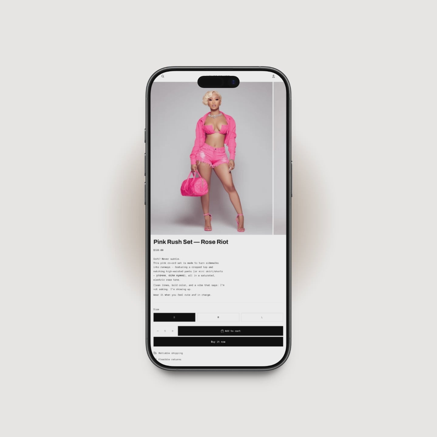 House of Vibe mobile product page design for a bold fashion brand