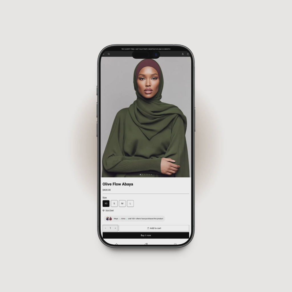 Abaya Shopify product page demo for modest fashion brands