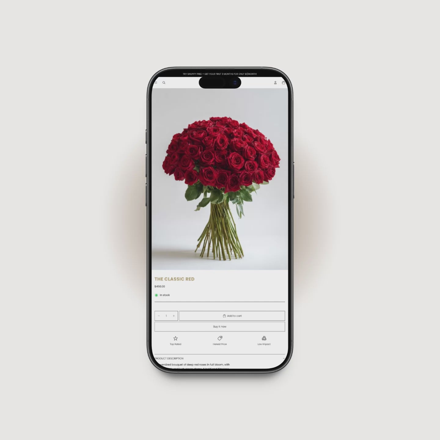 Noire Shopify product page demo for floral products