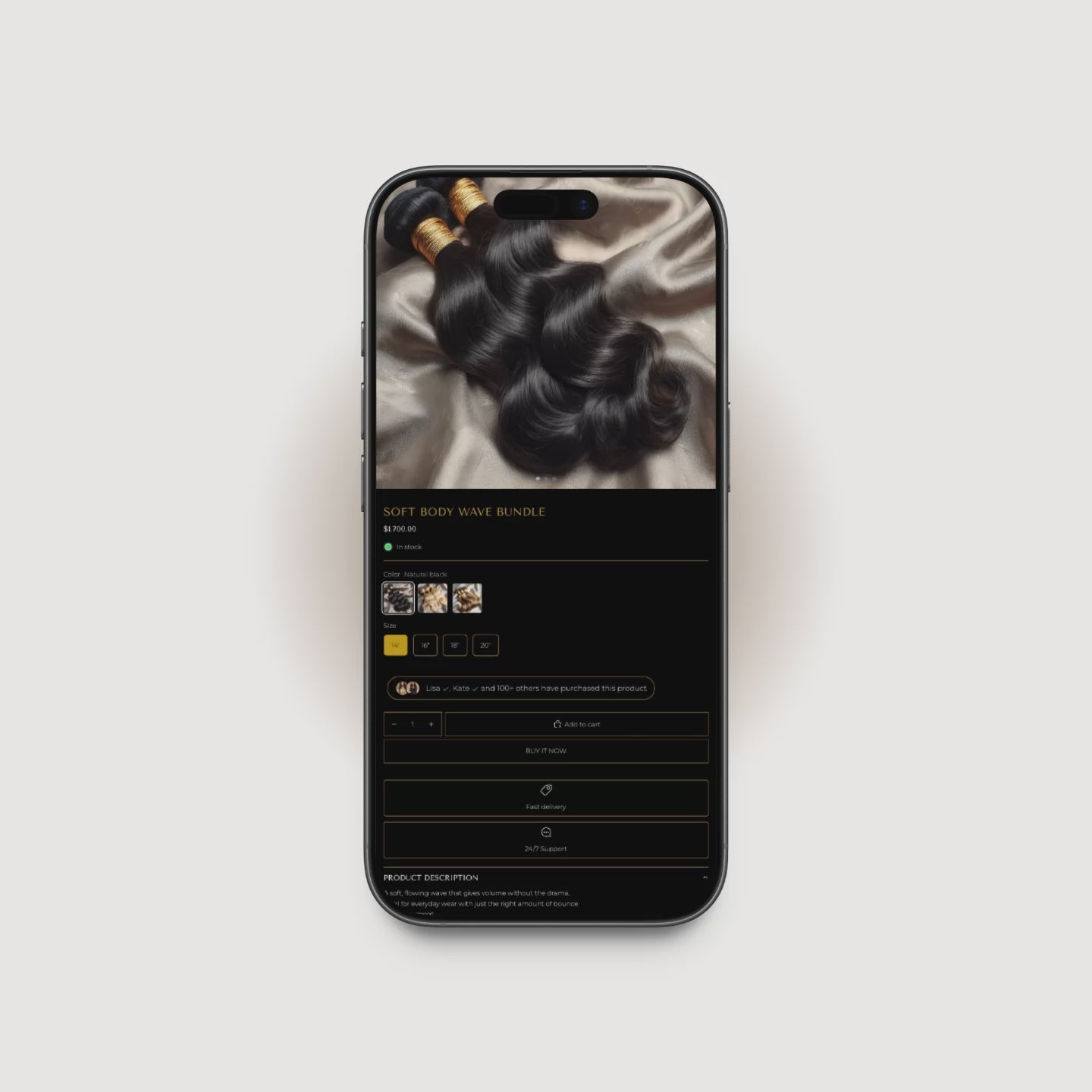 Quiet Luxury Shopify product page demo for hair extension brands