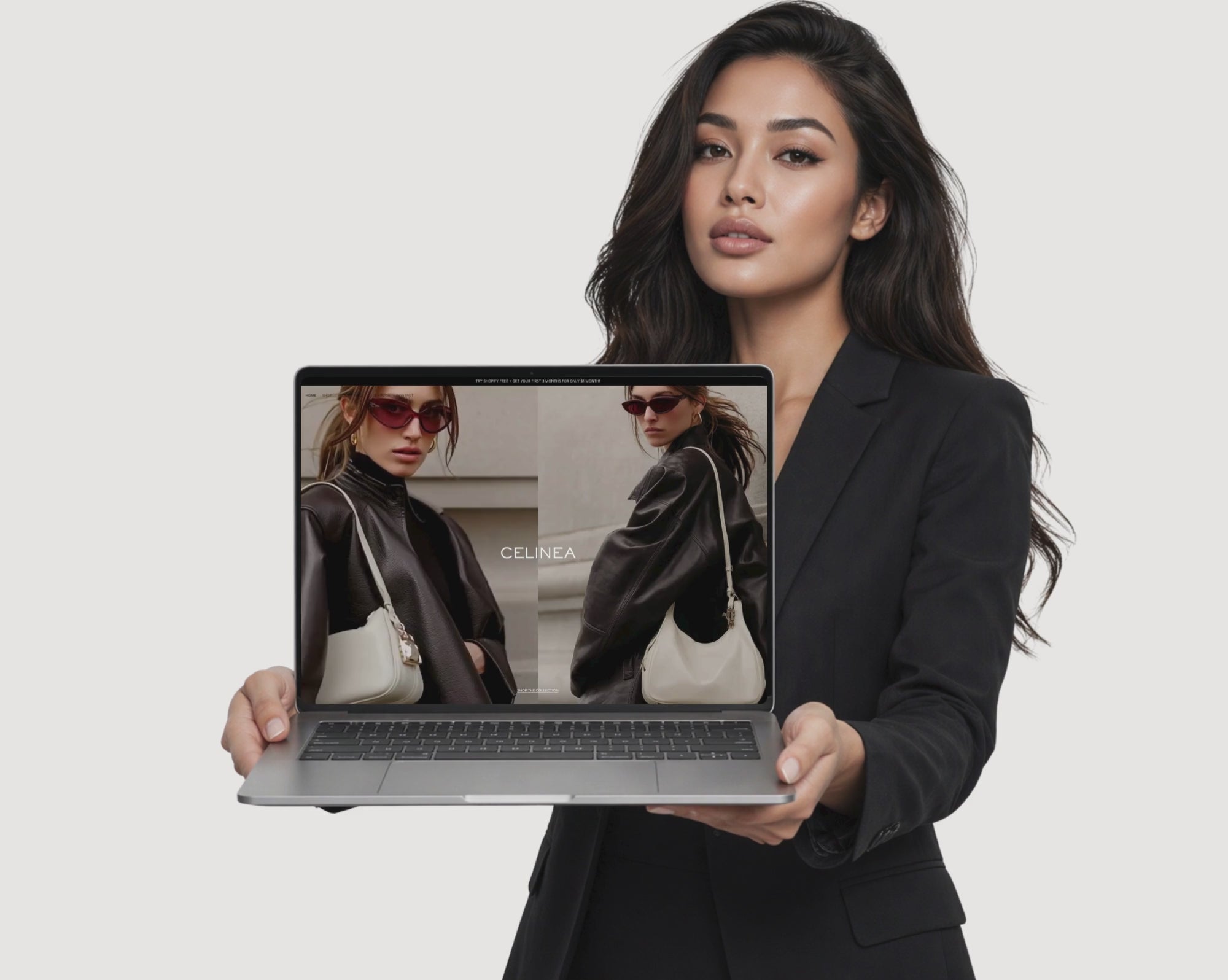 Dark Shopify theme preview for a fashion store