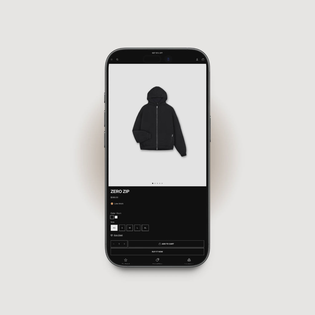 NTRL Shopify product page demo for dark fashion brands