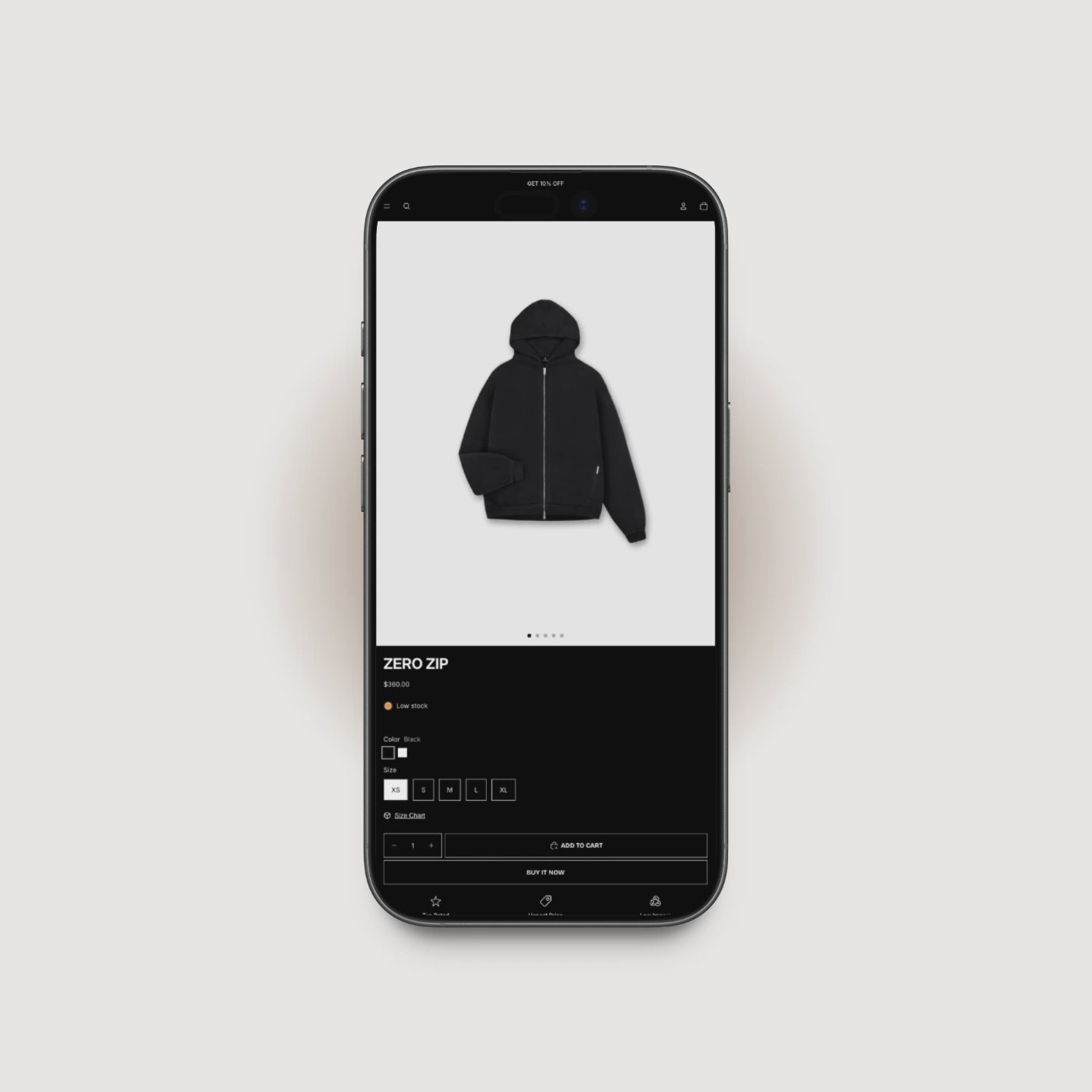 NTRL Shopify product page demo for dark fashion brands
