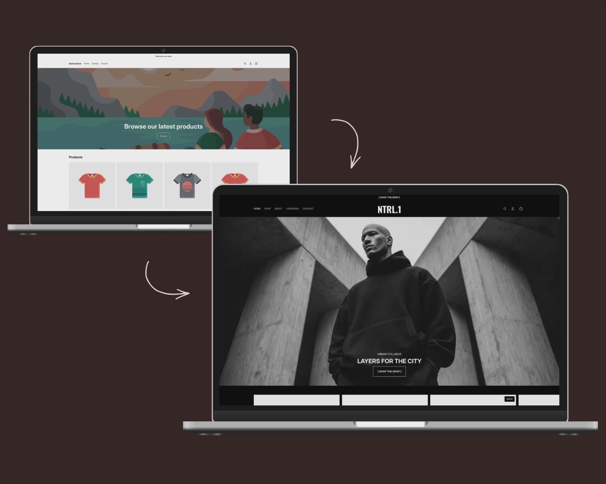 Before and after video preview of the NTRL theme