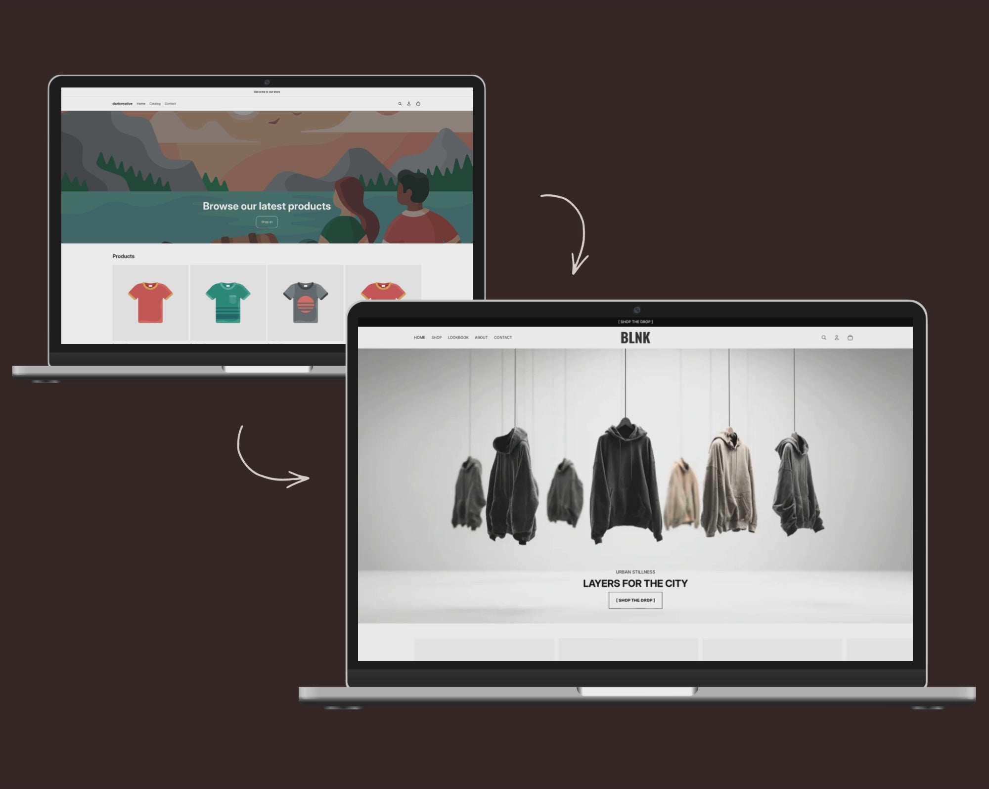 Before and after video preview of the BLNK theme
