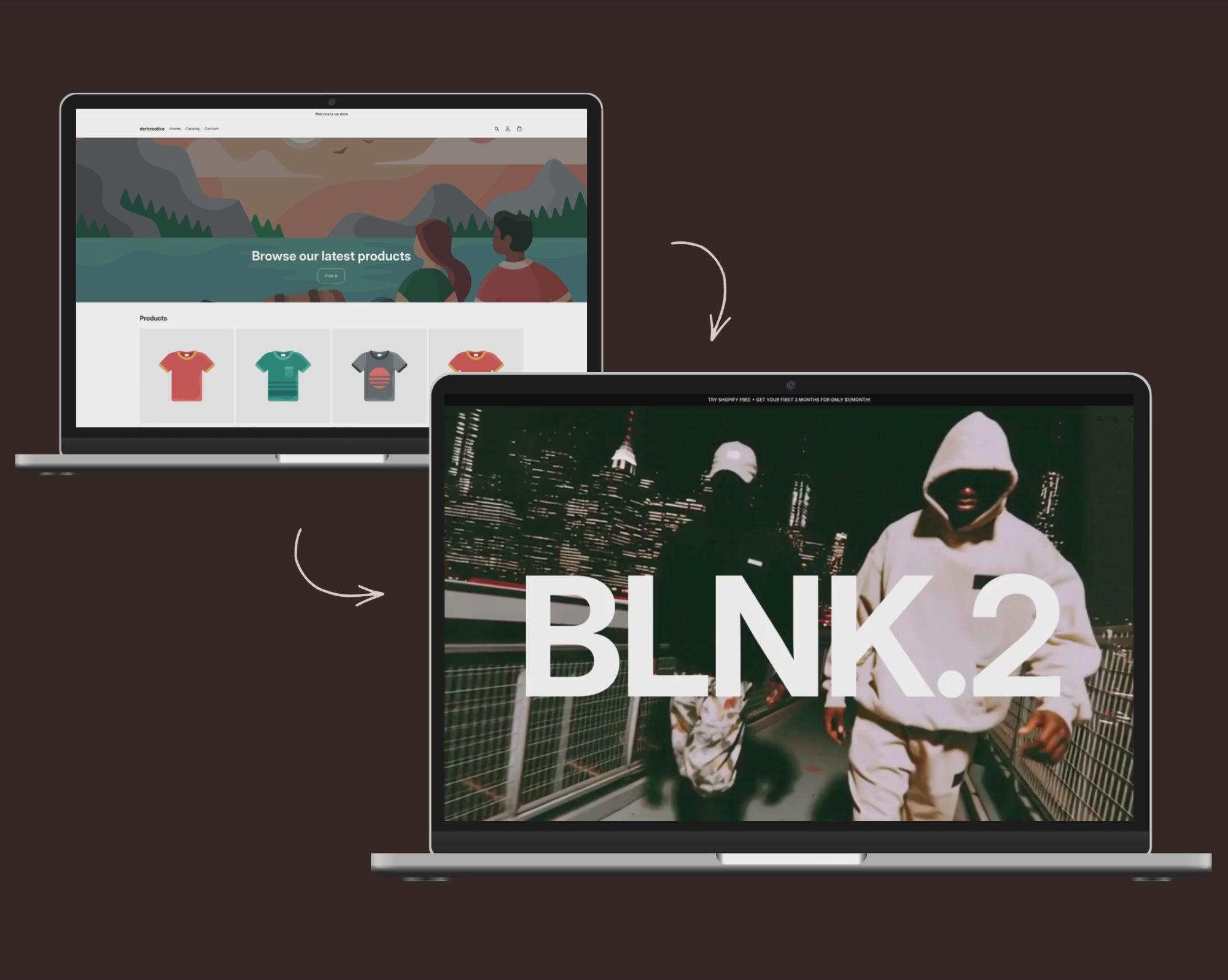 Before and after video preview of the BLNK2 theme