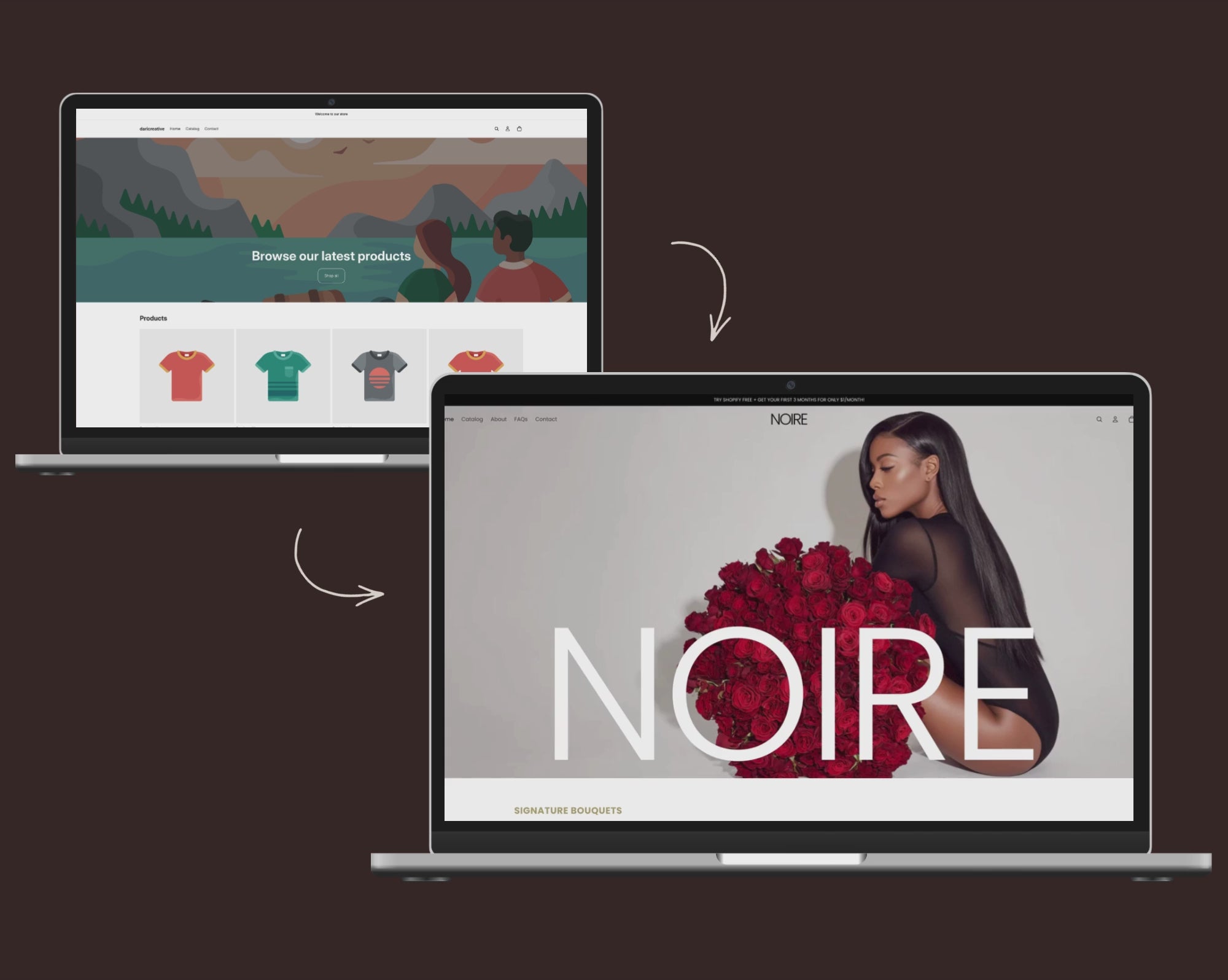 Before and after video preview of the Noire theme