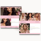 Romantic Vibes tablet about page design for hair and wig brands